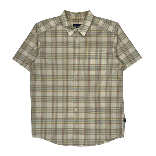 Vintage Patagonia Checked Short Sleeve Shirt - Medium Beige Cotton Blend