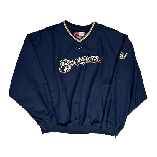 Milwaukee Brewers Nike Mlb Baseball Jacket - Large Navy Nylon