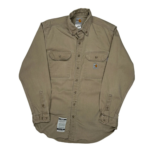 Carhartt Shirt - Medium Khaki Cotton Blend