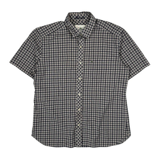 Vintage Lacoste Checked Short Sleeve Shirt - Large Blue Cotton