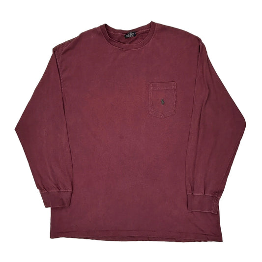 Made In USA Ralph Lauren Long Sleeve T-Shirt - Medium Burgundy Cotton