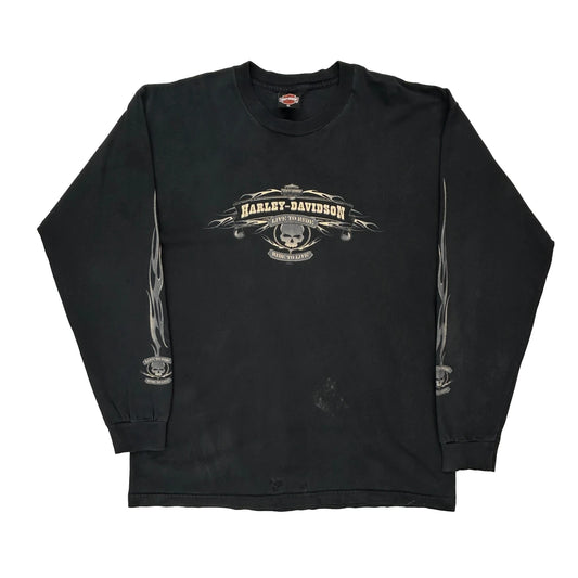 Indiana Harley Davidson Graphic Long Sleeve T-Shirt - XL Black Cotton