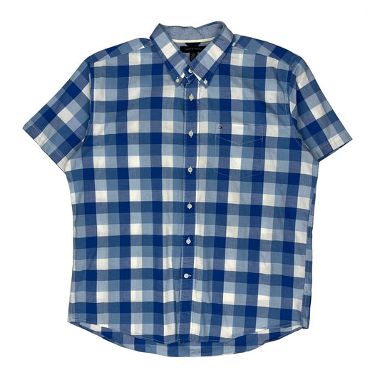 Vintage Tommy Hilfiger Checked Short Sleeve Shirt - XL Blue Cotton