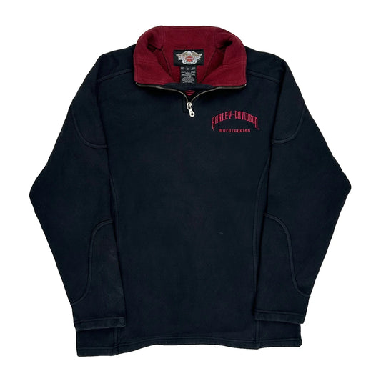 Vintage Motorcycles Harley Davidson Collared Long Sleeve T-Shirt - Small Black Cotton