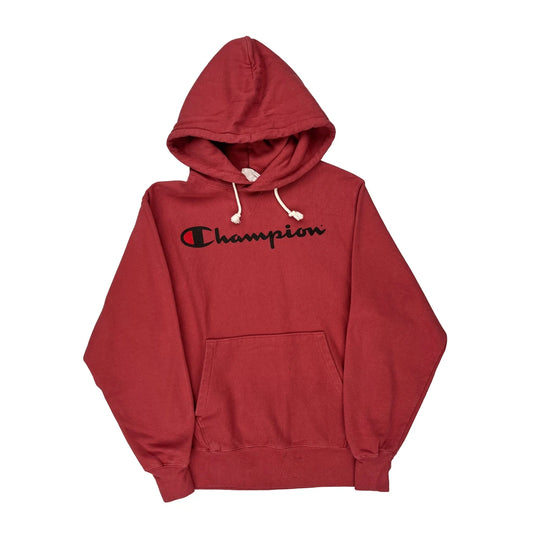 Reverse Weave Champion Spellout Hoodie - Medium Red Cotton