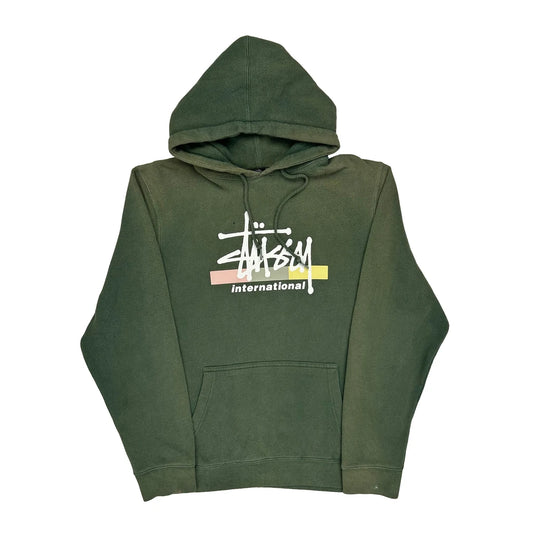 Vintage Faded Stussy Graphic Hoodie - Medium Green Cotton