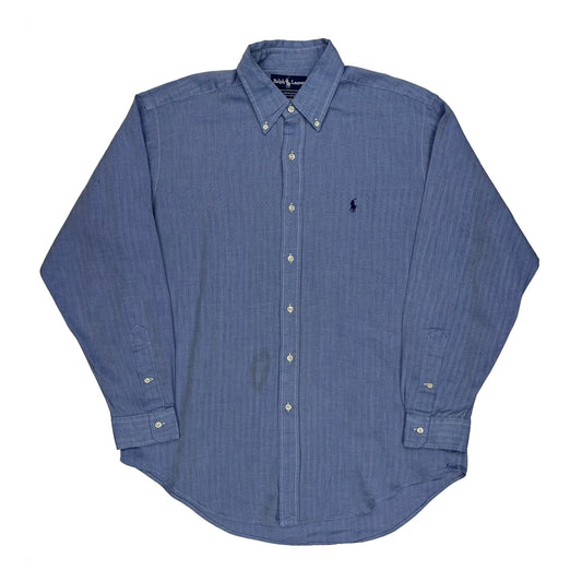Herringbone Ralph Lauren Striped Shirt - Large Blue Cotton