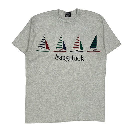 Made In USA Single Stitch Fruit Of The Loom Graphic T-Shirt - Large Grey Cotton Blend