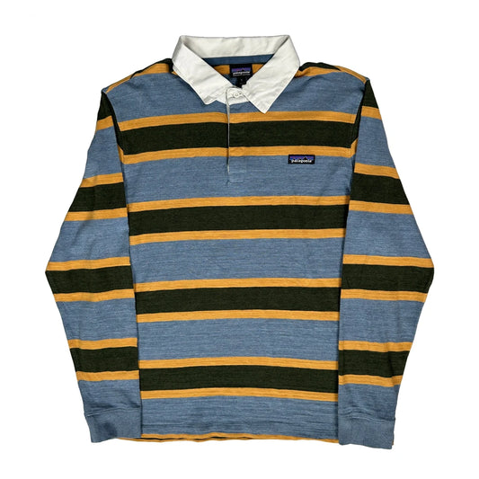 Patagonia Striped Rugby Shirt - Large Blue Cotton
