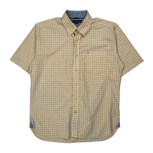 Tommy Hilfiger Checked Short Sleeve Shirt - Large Yellow Cotton