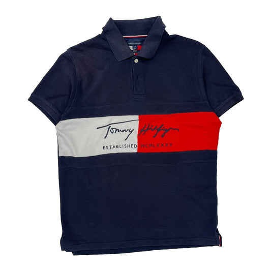Established Mcmlxxxv Tommy Hilfiger Slim Fit Polo Shirt - Large Navy Cotton