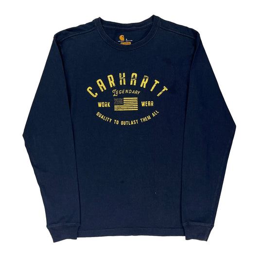Made In Usa Carhartt Spellout Long Sleeve T-Shirt - Small Navy Cotton