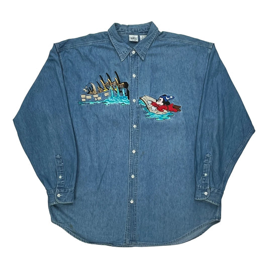 Mickey Mouse Disney Graphic Denim Shirt - XL Blue Cotton