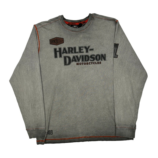 Harley Davidson Graphic Long Sleeve T-Shirt - XL Grey Cotton