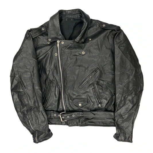 Vintage Unbranded Motorcycle Leather Jacket - XL Black Leather