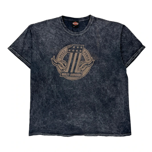 Speed Power Harley Davidson Graphic T-Shirt - 2XL Acid Wash Cotton
