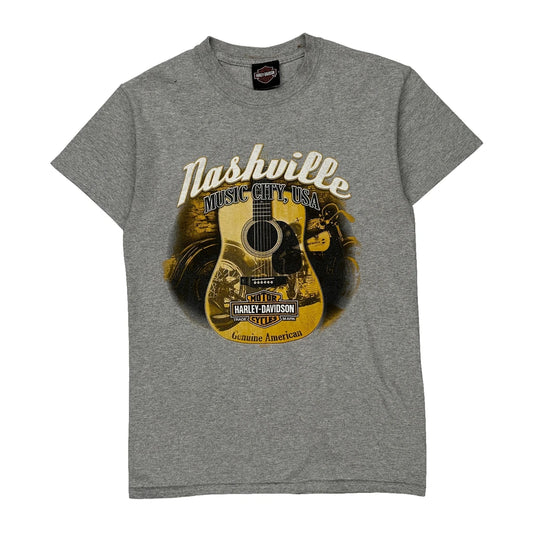Nashville Music City Harley Davidson Graphic T-Shirt - Small Grey Cotton