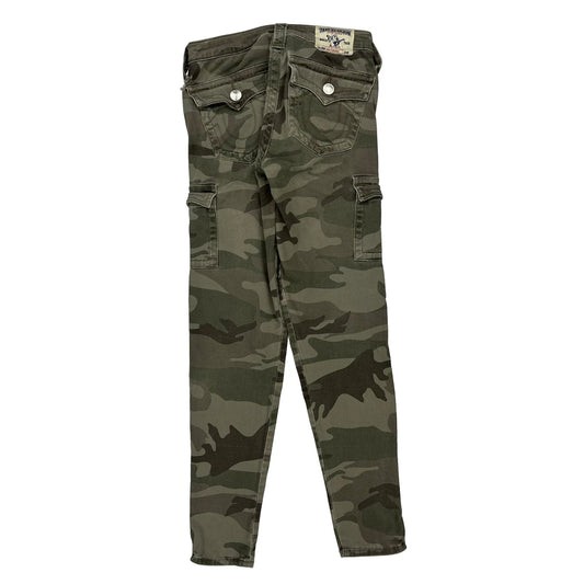 True Religion Camo Cargo Trousers - 28W UK 6 Khaki Cotton Blend