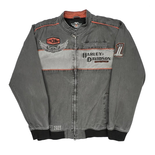 Motorcycles Harley Davidson Graphic Bomber Jacket - XL Grey Cotton