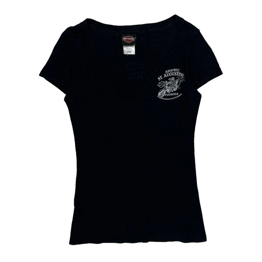 Vintage St. Augustine Harley Davidson Graphic T-Shirt - Small Black Cotton