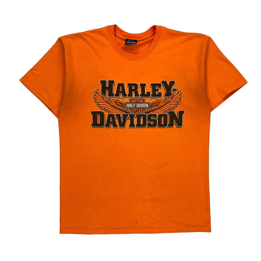 Harley Davidson T-Shirt - Large Orange Cotton Blend