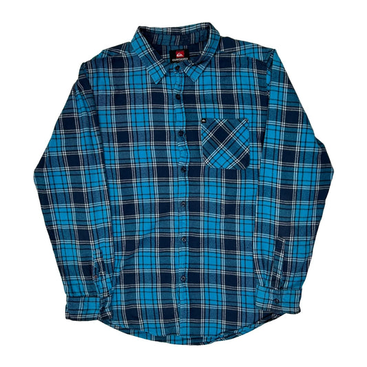 Vintage Quiksilver Checked Flannel Shirt - Large Blue Cotton