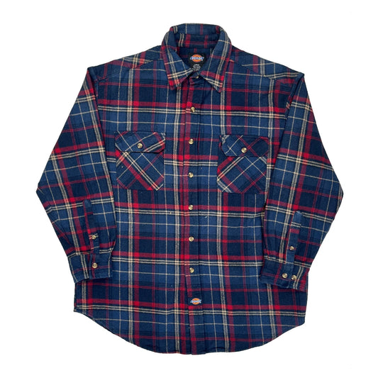 Vintage Dickies Checked Flannel Shirt - Large Blue Cotton