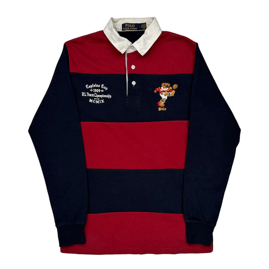 Rl Team Championship Polo By Ralph Lauren Striped Rugby Shirt - Large Navy Cotton