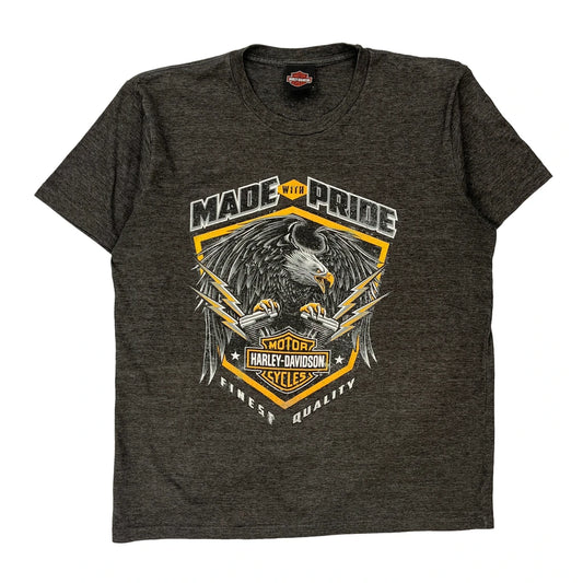 Eagle Harley Davidson Graphic T-Shirt - Large Grey Cotton Blend