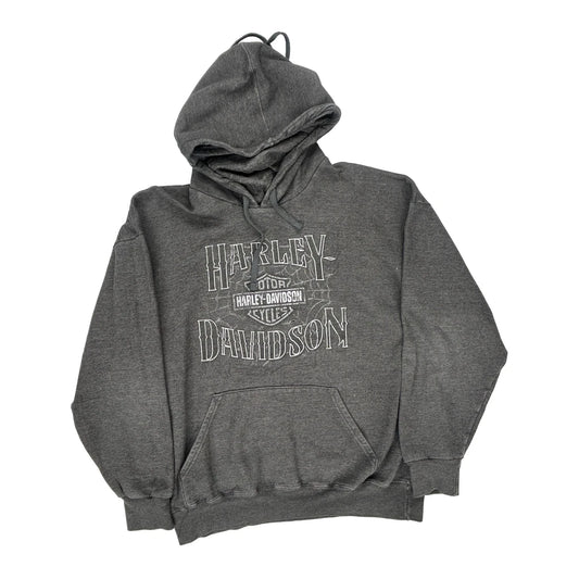 Harley Davidson Graphic Hoodie - Large Grey Cotton Blend