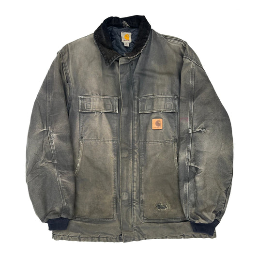 Faded Carhartt Tall Coat - Large Khaki Cotton