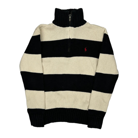 Age 6-7 Polo By Ralph Lauren Striped 1/4 Zip - Small Black & White Cotton