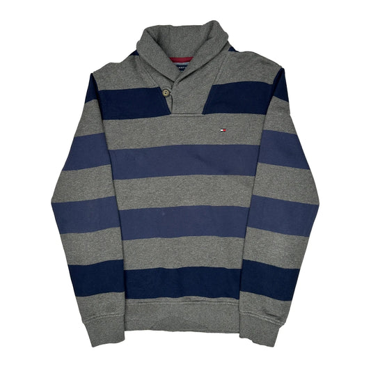 Vintage Tommy Hilfiger Striped Sweatshirt - Medium Grey Cotton