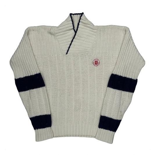 Vintage Chunky Knit Chaps Ralph Lauren Striped Jumper - Medium Cream Linen Blend
