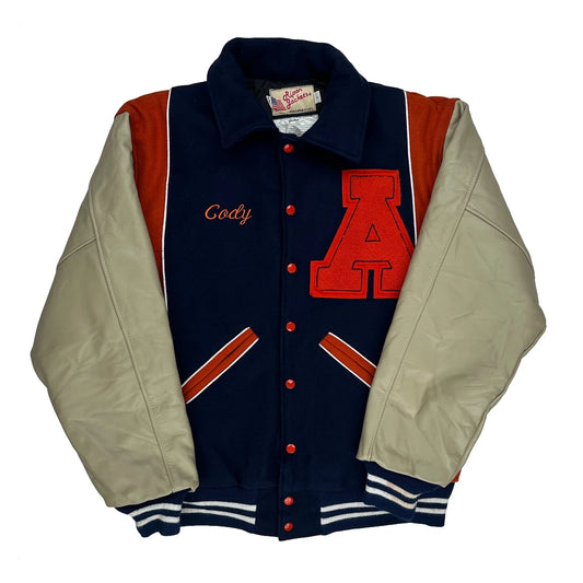 Vintage Made In USA Terrors Ripon Athletic Varsity Jacket - Large Navy Leather