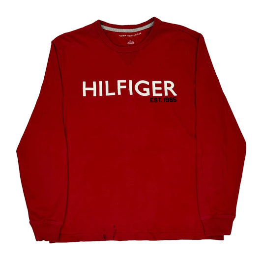 Tommy Hilfiger Spellout Sweatshirt - Large Red Cotton