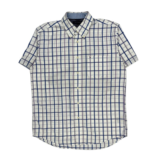 Tommy Hilfiger Checked Short Sleeve Shirt - Large White Cotton