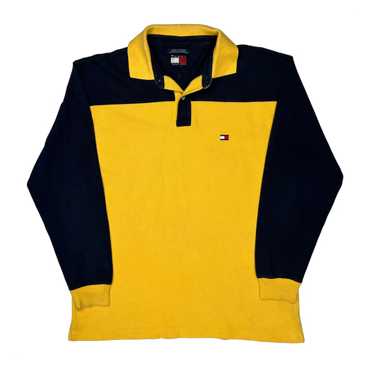 Tommy Hilfiger Striped Long Sleeve Polo Shirt - Large Navy Cotton