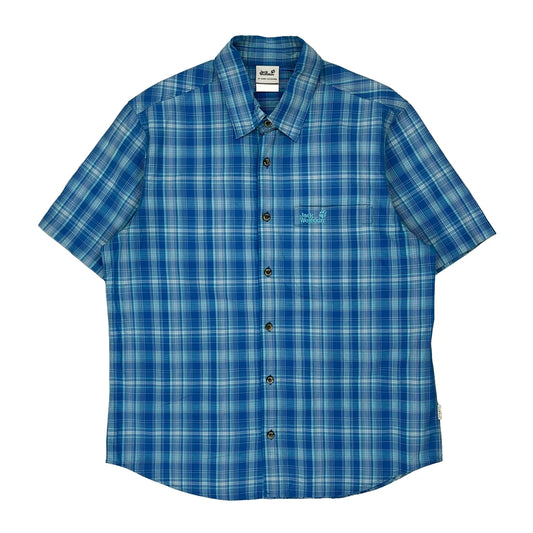 Jack Wolfskin Checked Short Sleeve Shirt - Medium Blue Cotton