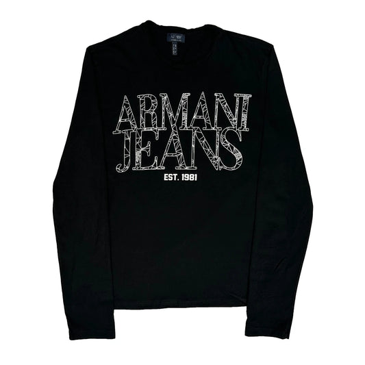 Armani Jeans Spellout Long Sleeve T-Shirt - Large Black Cotton