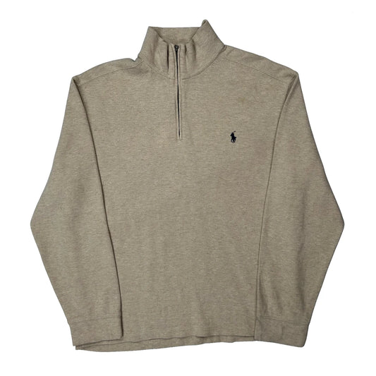 Vintage Polo By Ralph Lauren 1/4 Zip - Large Beige Cotton