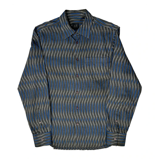 Vintage Armani Exchange Striped Patterned Shirt - Medium Grey Polyester Blend