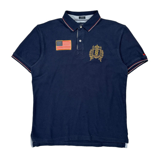 USA Tommy Hilfiger Graphic Polo Shirt - XL Navy Cotton