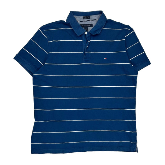 Tommy Hilfiger Striped Polo Shirt - Large Blue Cotton