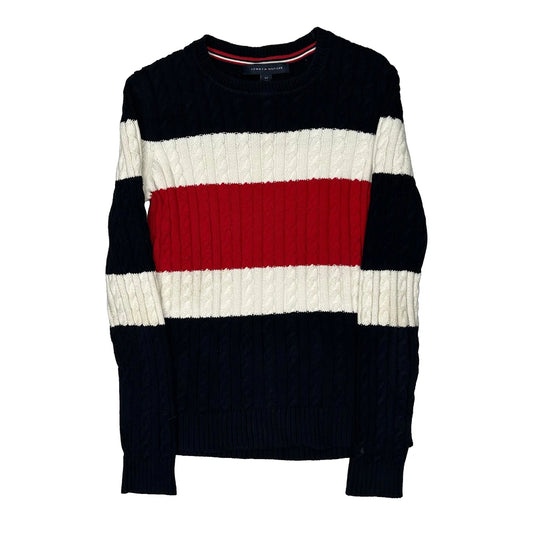 Vintage Tommy Hilfiger Striped Jumper - Small Navy Knitted