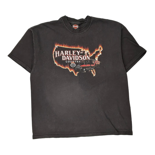 Woodstock Harley Davidson Graphic T-Shirt - 2XL Black Cotton