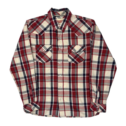 Western Style Levis Checked Flannel Shirt - Medium Blue Cotton