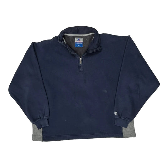 Performance Fabric Russell Athletic Collared Sweatshirt - XL Navy Polyester Blend