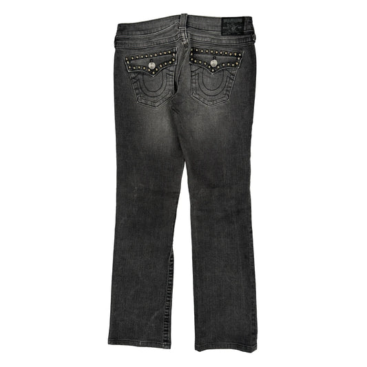 True Religion Studded Boot Cut Jeans - 32W UK 10 Grey Cotton