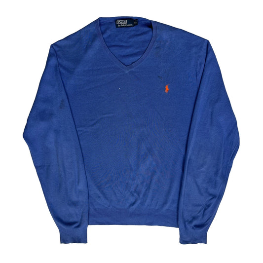 Polo By Ralph Lauren V-Neck Jumper - XL Blue Cotton